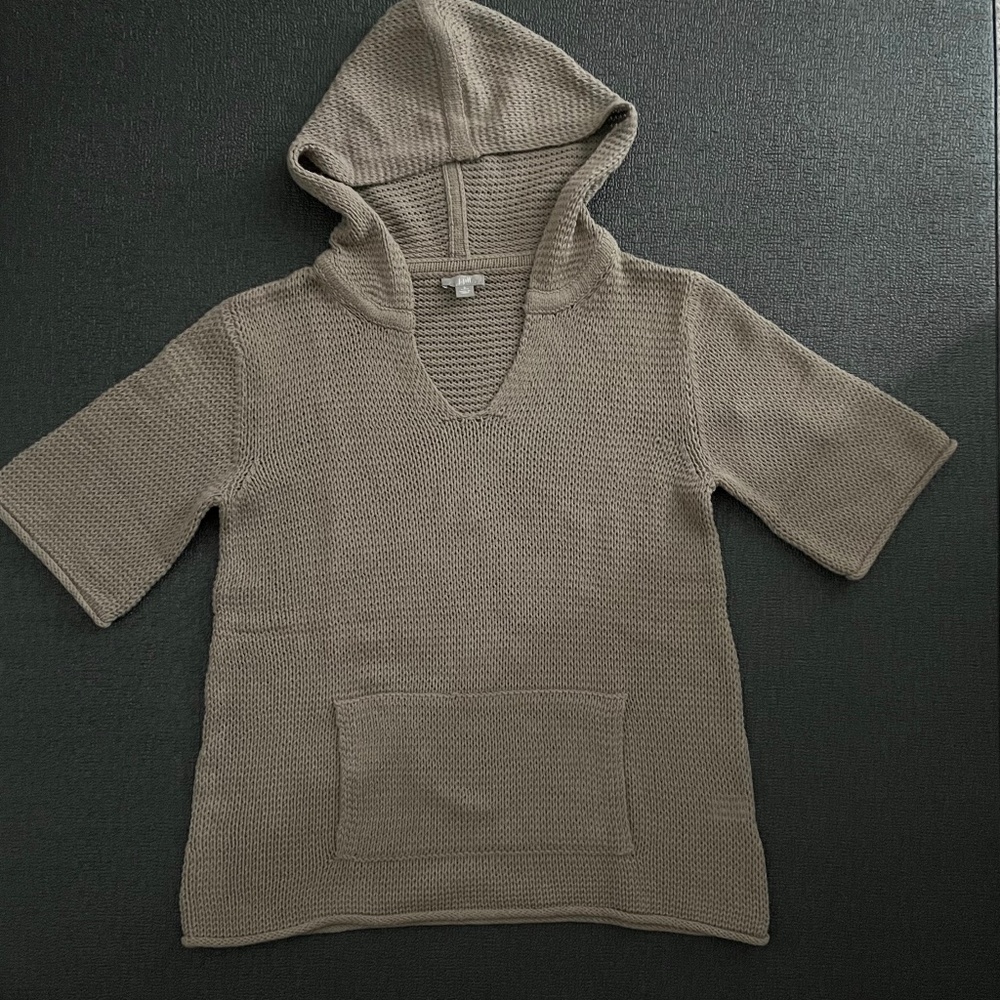 J. Jill Khaki Cotton Knit Hoodie Sweater